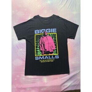 BIGGIE SMALLS " Neon Black Graphic T-Shirt  SIZE LARGE - The Notorious B.I.G.
